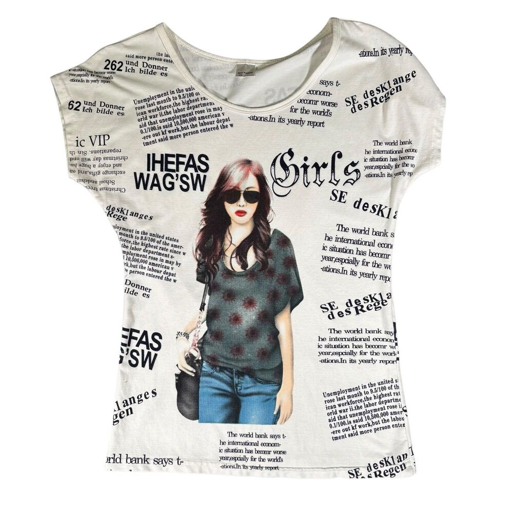 Pretty Asian Girl T Shirt K Pop Chinese Crop Top Size X Small Extra Kid Women